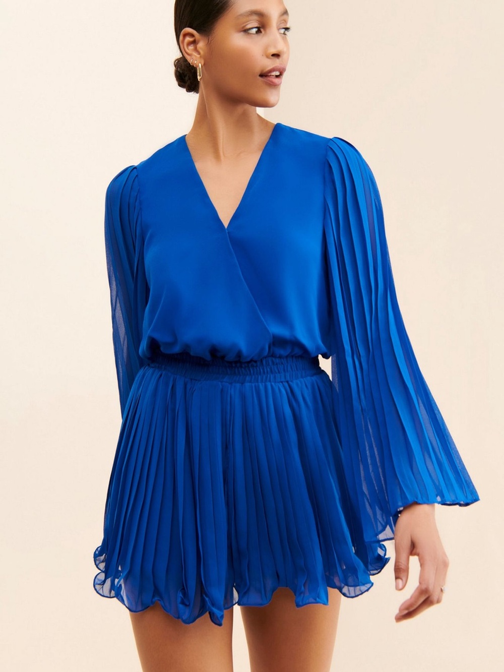 Anthropologie Blue Pleated Romper M